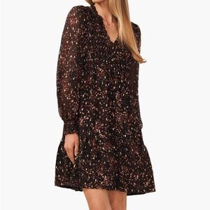 CeCe Chic Printed Smocked Long Sleeve Dress